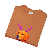 Golden Retriever with Antlers sweater T-Shirt | Neon Holiday Dog Design