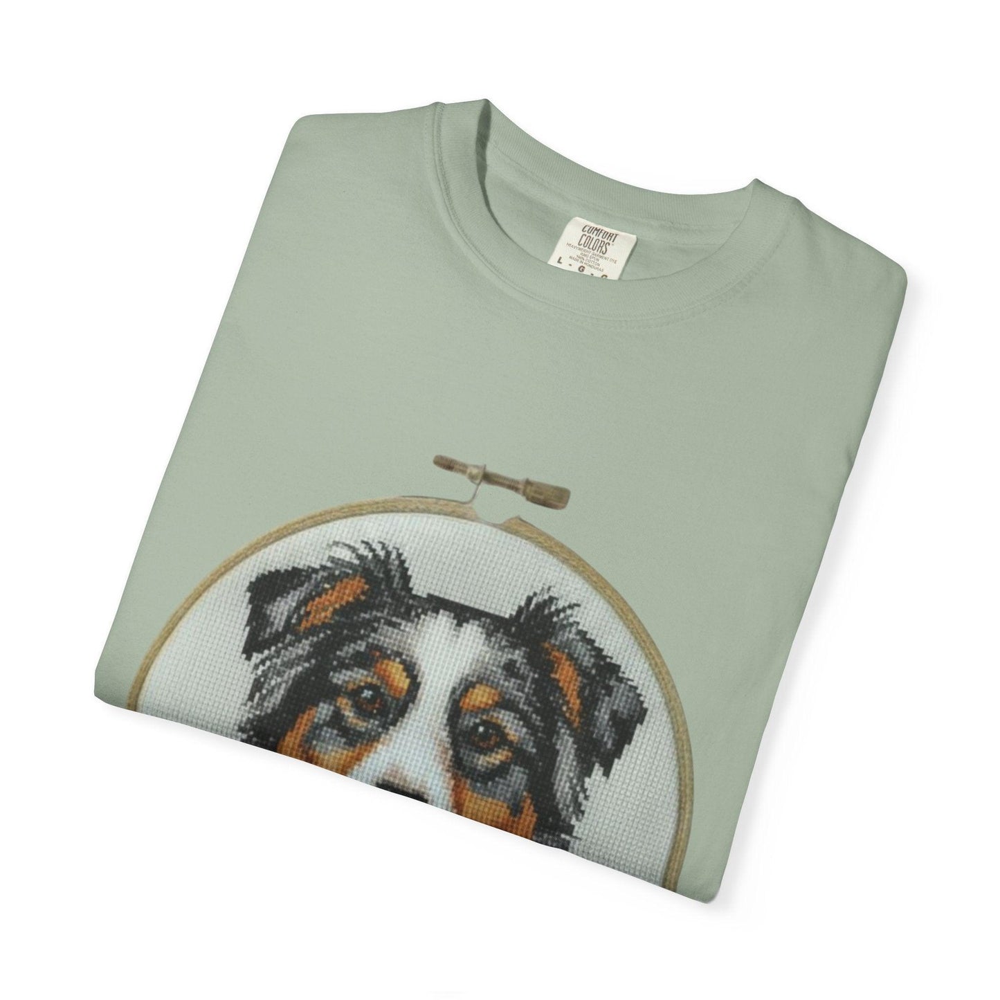 Australian Shepherd Portrait T-shirt | Embroidery Hoop Floral Design