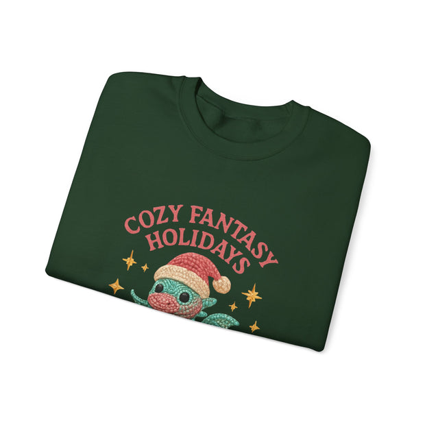 Cozy Fantasy Holidays Sweatshirt, Cute Dragon Gift, Unisex Holiday Apparel, Warm Crewneck Sweater, Casual Winter Outfit