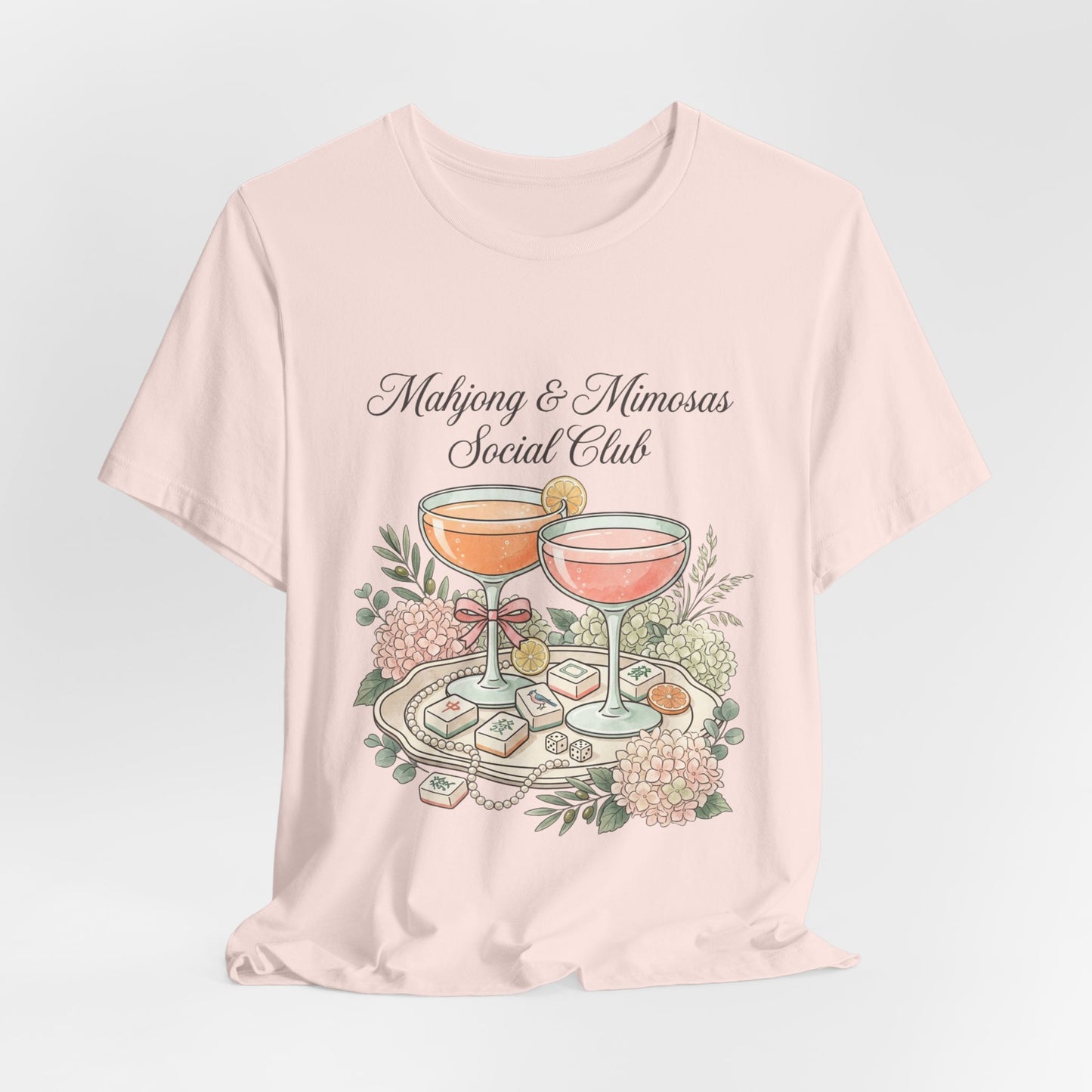 Mahjong & Mimosas Shirt, Mahjong Social Club Tee, Pastel Mahjong Graphic T-Shirt, Brunch Club Gift for Her