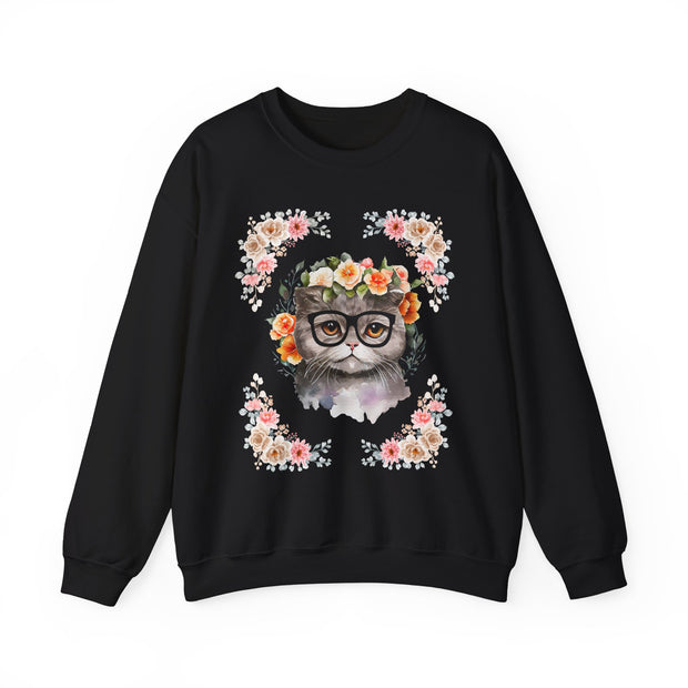 Geek Goddess Gray Cat Unisex Crewneck Sweatshirt