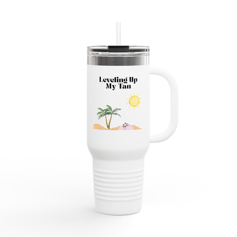 'Leveling Up My Tan' Insulated Travel Mug, 40oz