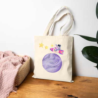 Astronaut Taking Off In Space Cotton Canvas Tote Bag