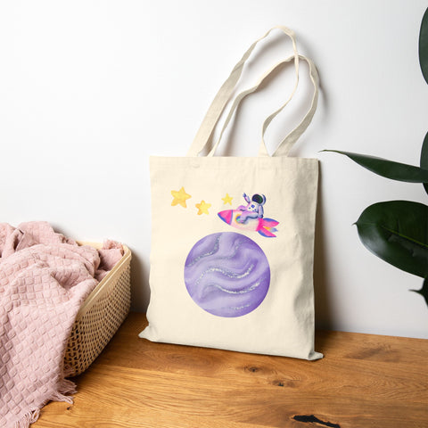Astronaut Taking Off In Space Cotton Canvas Tote Bag