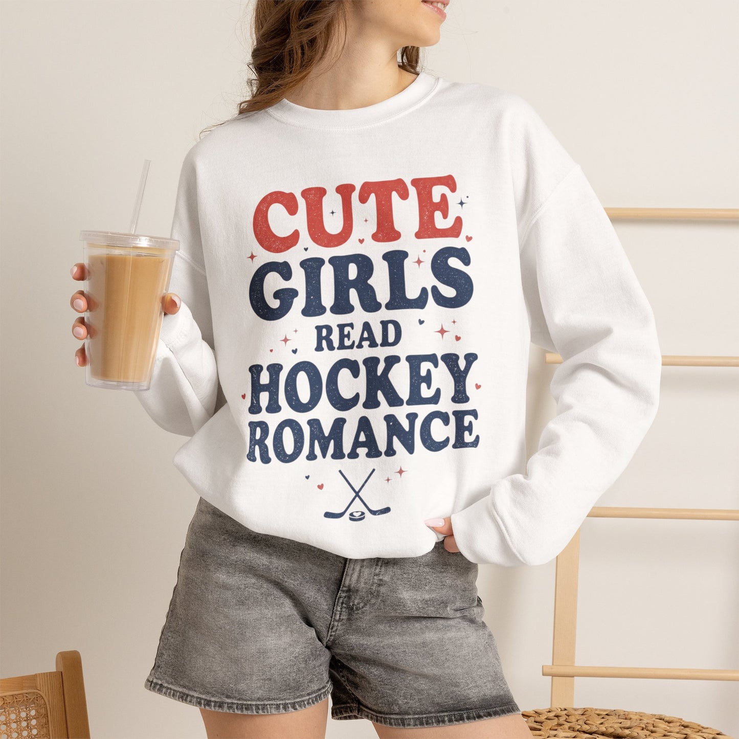 Cute Girls Read Hockey Romance Sweatshirt, Hockey Romance Booktok Crewneck, Sports Romance Reader Pullover