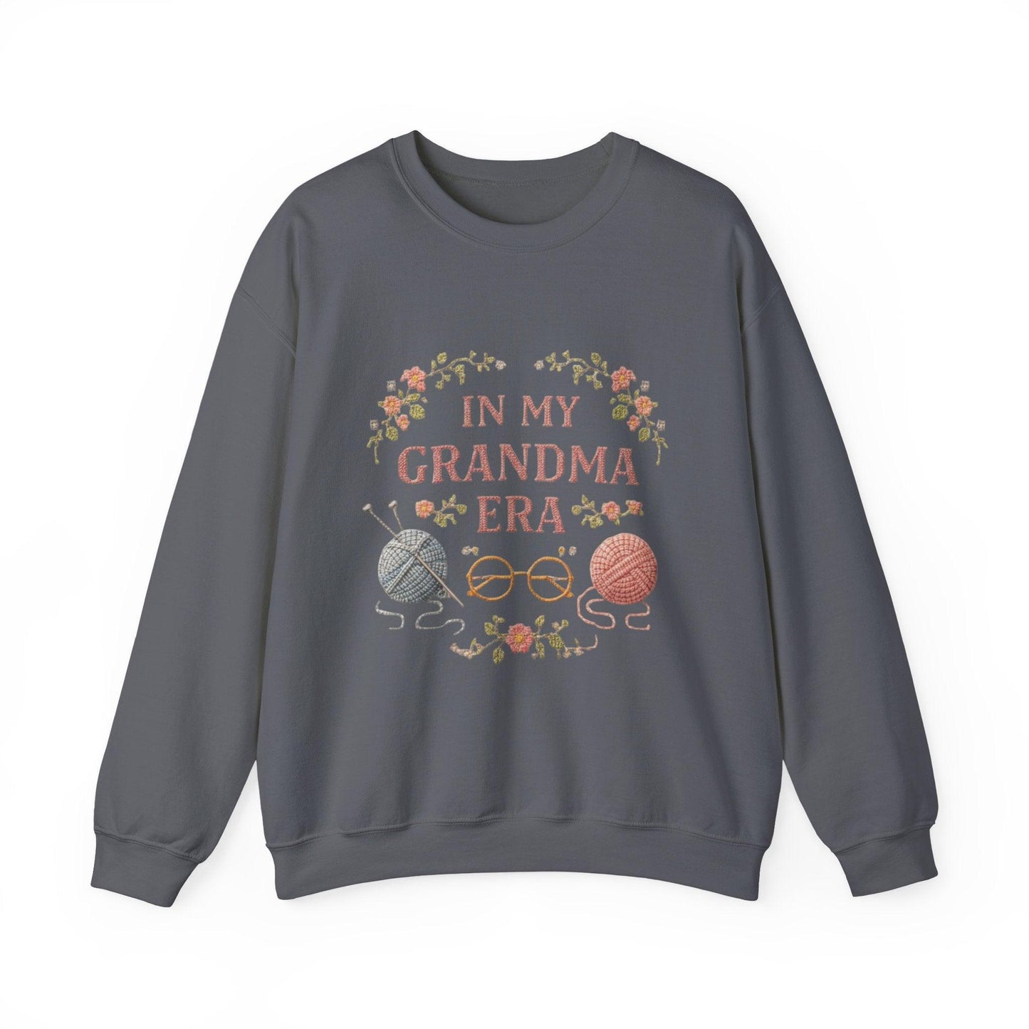 In My Grandma Era knitting balls and glasses Sweatshirt | Cozy vintage floral design