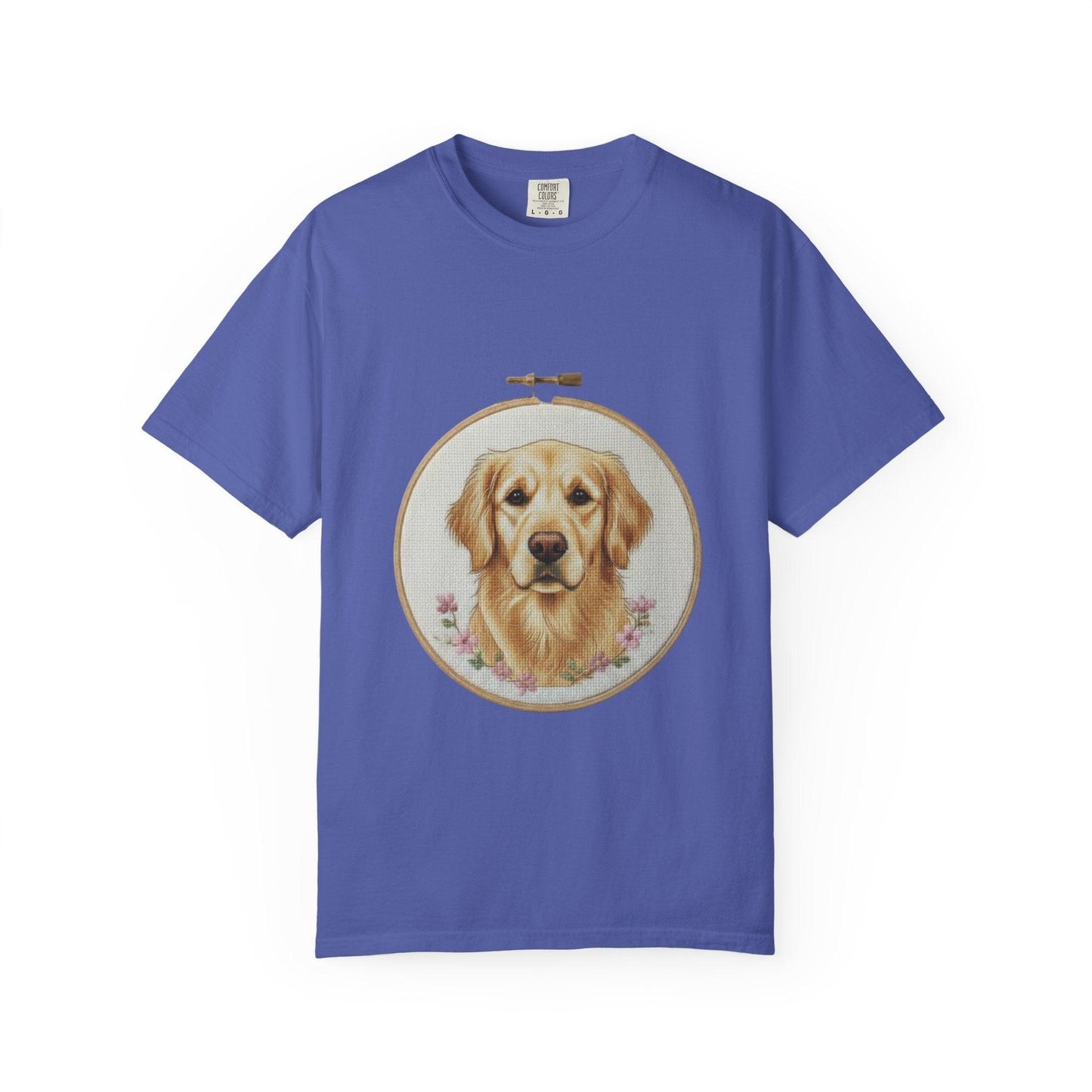 Golden Retriever Portrait T-Shirt | Embroidery Hoop Dog Art