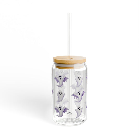 Cute Ghost Pattern Sipper Glass | 16oz Halloween Drink Tumbler