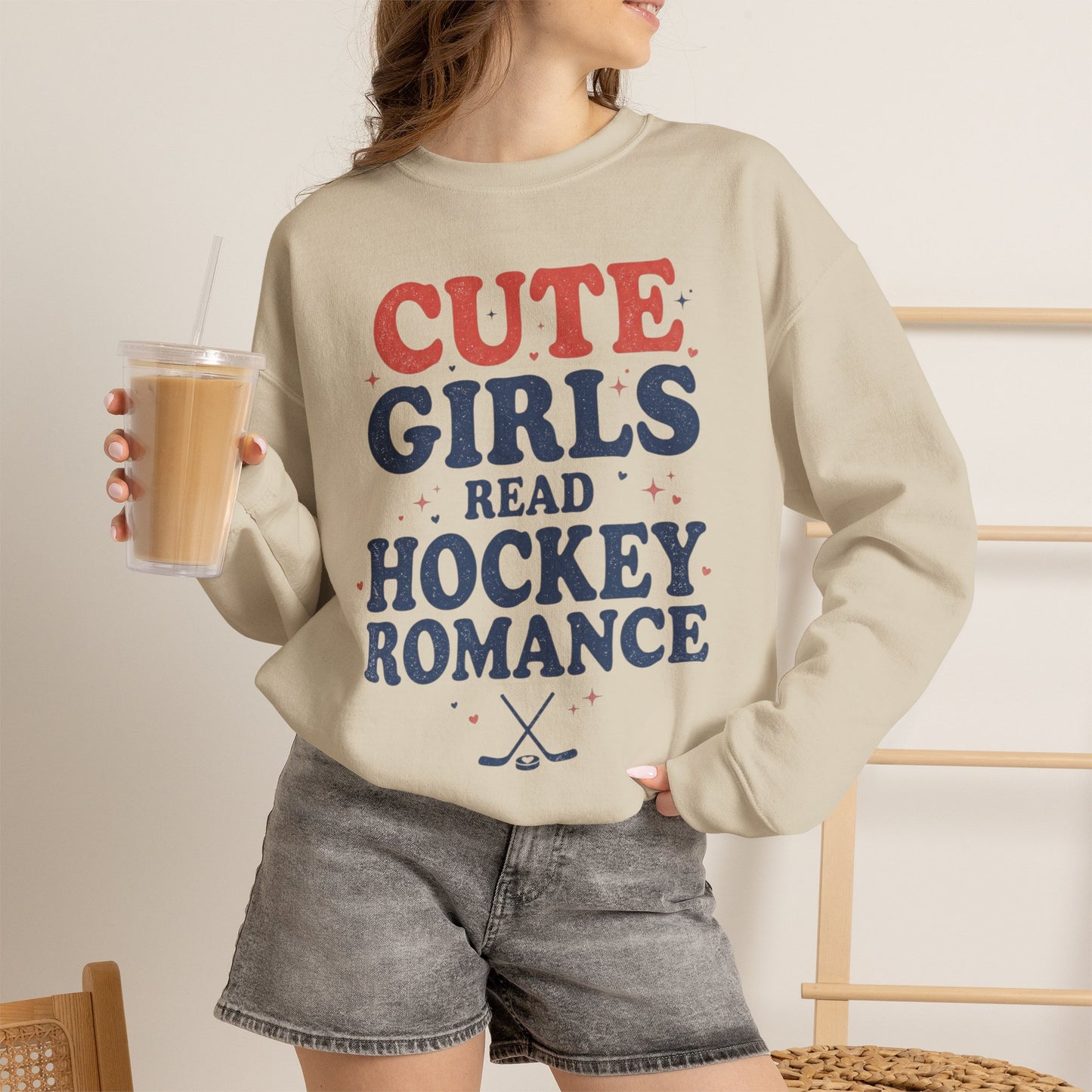 Cute Girls Read Hockey Romance Sweatshirt, Hockey Romance Booktok Crewneck, Sports Romance Reader Pullover