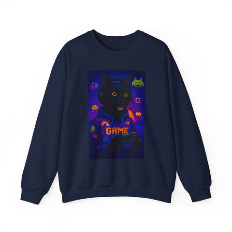 Cozy Gamer Cat Sweatshirt - Unisex Heavy Blend™ Crewneck, Perfect for Gaming Nights, Halloween, Cat Lovers, Gift Ideas, Comfortable Wear