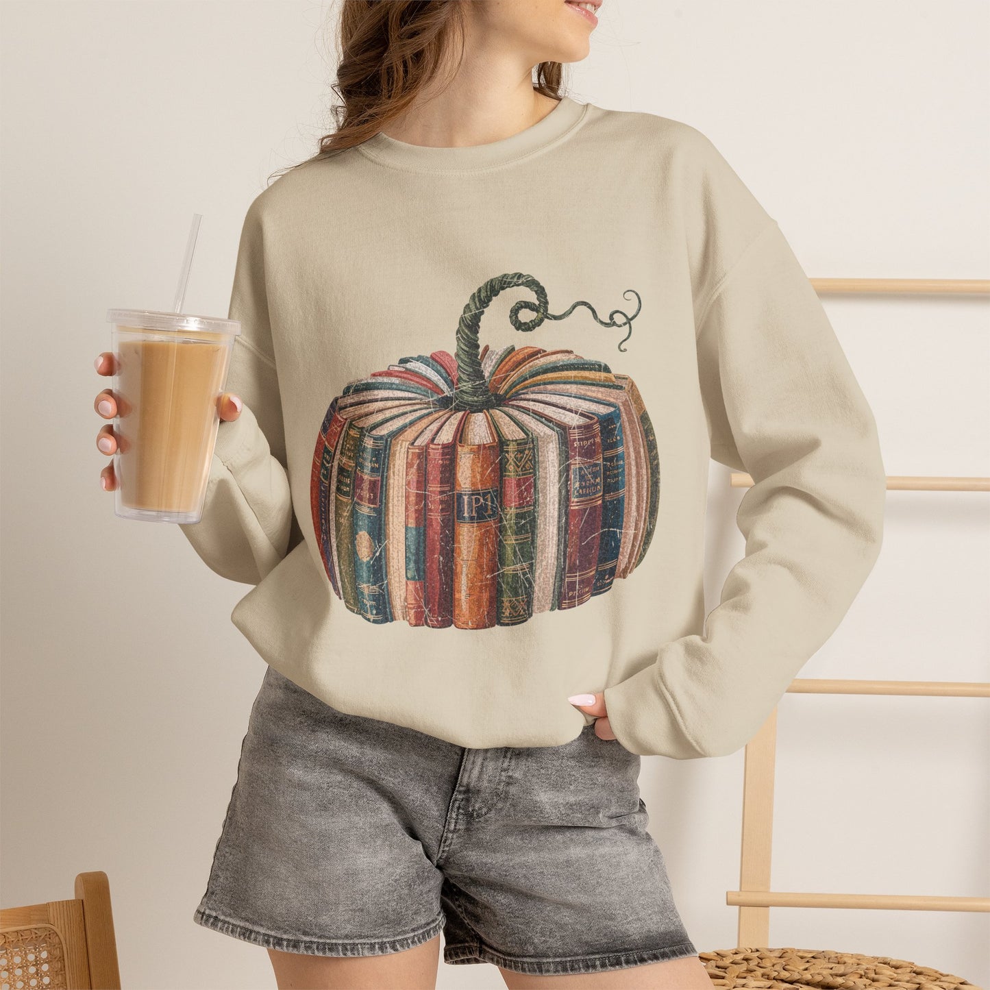 Patchwork Pumpkin Crewneck Sweatshirt | Fall Plaid Pumpkin Shirt