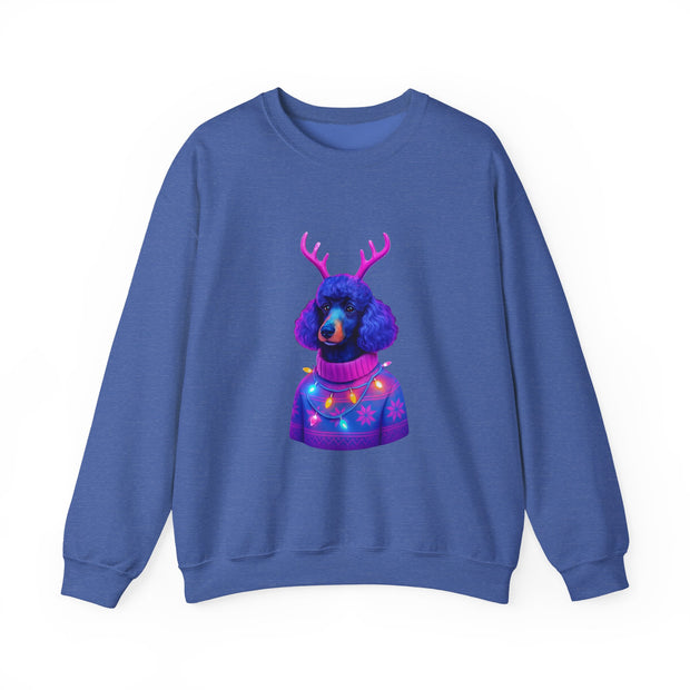 Neon Poodle with Antlers Sweatshirt | Colorful Holiday Sweater Illustration