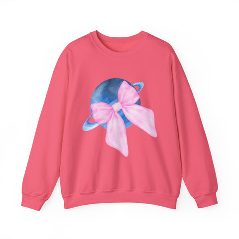 Blue Saturn Wrapped In A Pink Bow Unisex Crewneck Sweatshirt