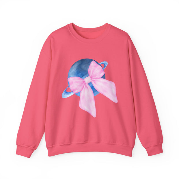 Blue Saturn Wrapped In A Pink Bow Unisex Crewneck Sweatshirt