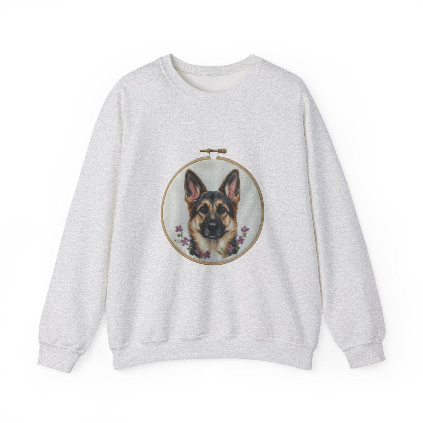 German Shepherd Portrait Embroidery Hoop Sweatshirt | Floral Dog Face
