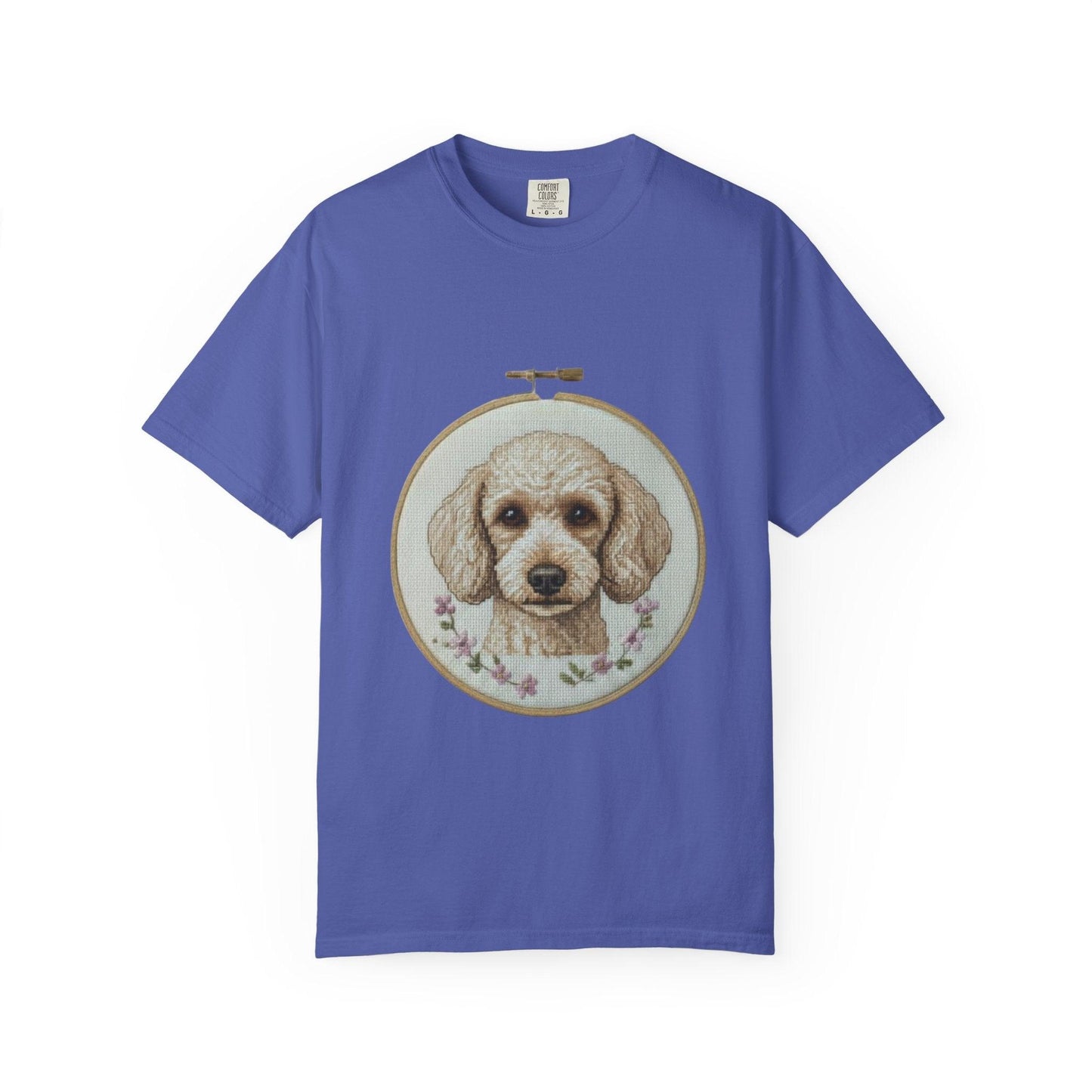 Poodle Portrait Embroidery Hoop Dog Art T-shirt | Hand-Drawn Canine Illustration