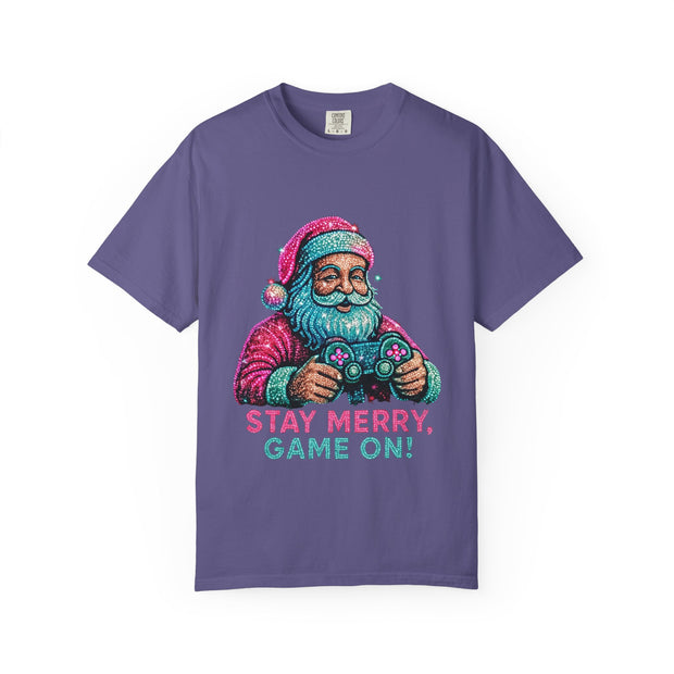 Stay Merry Game On Santa T-Shirt | Christmas Gaming Tee