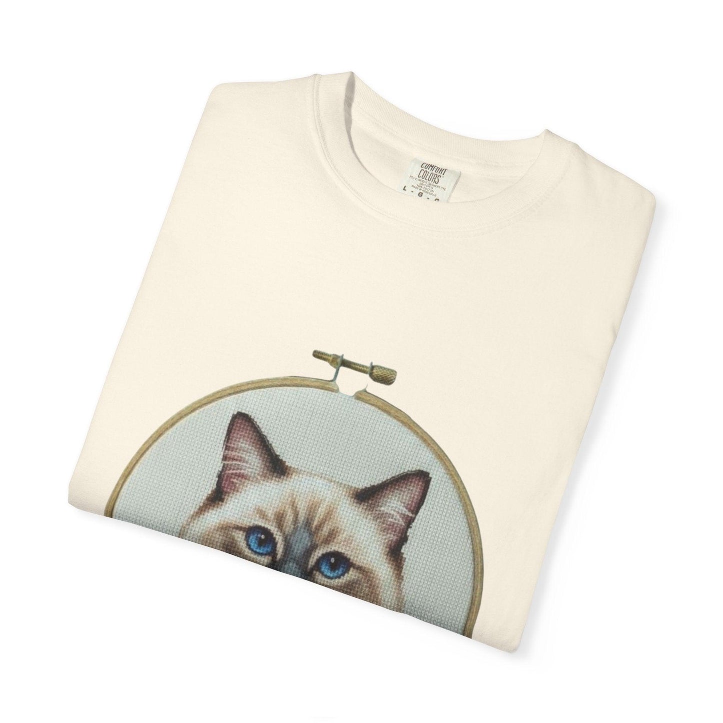 Ragdoll Cat Shirt, Blue Eyed Cat Mom Gift, Cross Stitch Cat Portrait, Embroidered Pet Lover Tee