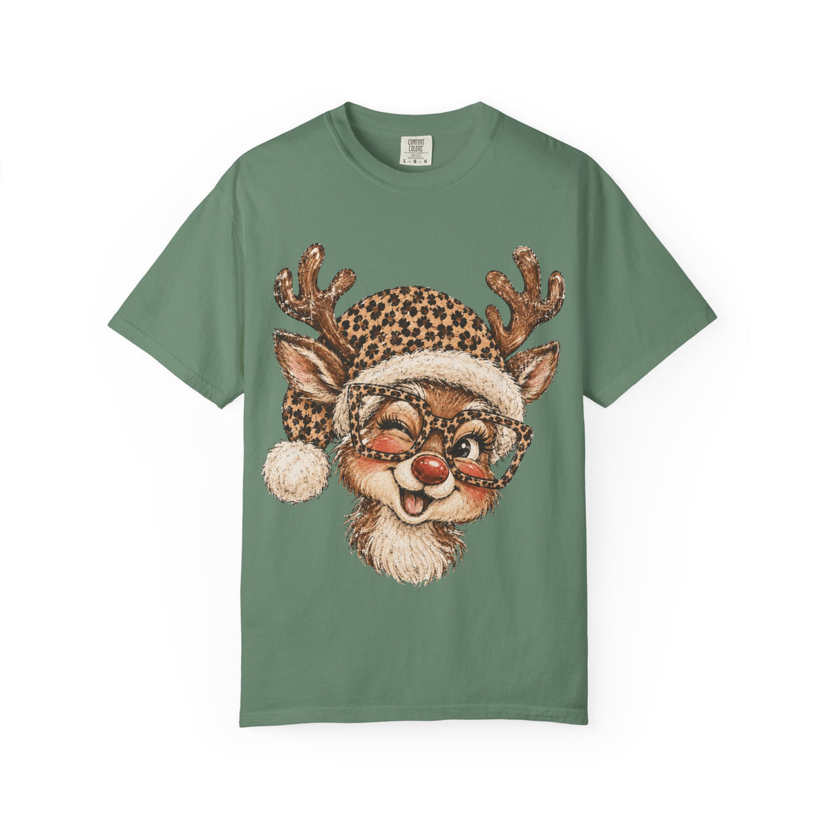 Leopard Reindeer Christmas Shirt, Retro Reindeer Tee, Cheetah Print Holiday Shirt, Cute Christmas T-Shirt, Reindeer Gift for Her