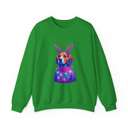 Beagle with Reindeer Antlers Sweatshirt | Colorful Holiday Dog Illustration
