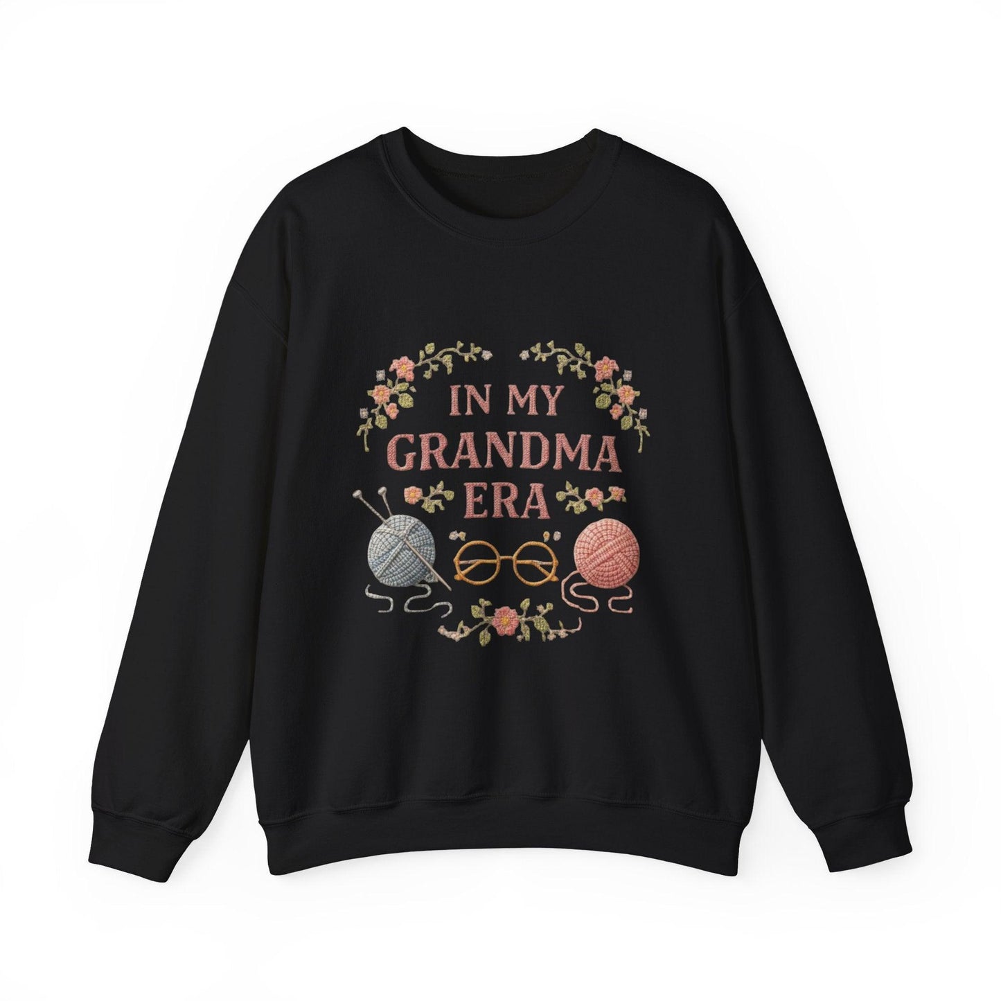 In My Grandma Era knitting balls and glasses Sweatshirt | Cozy vintage floral design