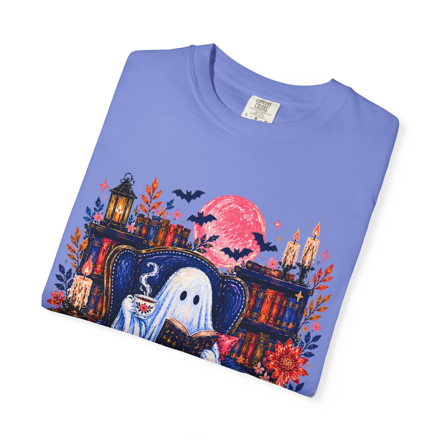 Cozy Reading Ghost T-Shirt | Bookish Halloween Illustration