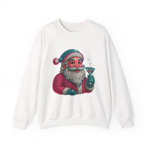 Retro Santa Holding Martini Sweatshirt | Vintage Christmas Crewneck