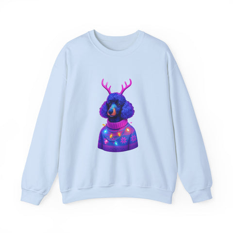Neon Poodle with Antlers Sweatshirt | Colorful Holiday Sweater Illustration