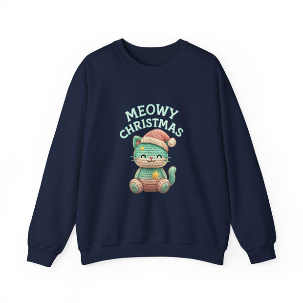 Meowy Christmas Sweatshirt, Cozy Cat Crewneck, Cat Lover Gift, Holiday Apparel, Winter Fashion