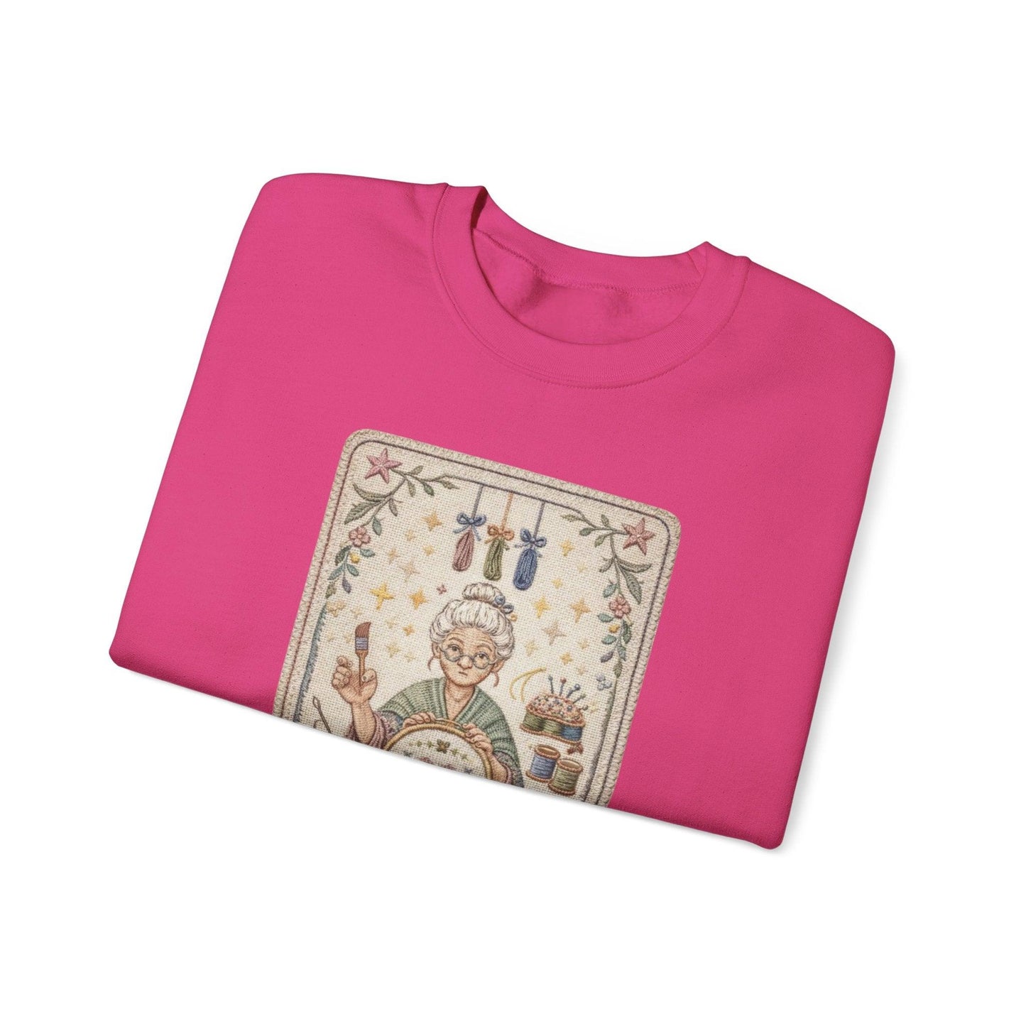 The Crafter illustration Crewneck Sweatshirt | Vintage craft tools, floral frame