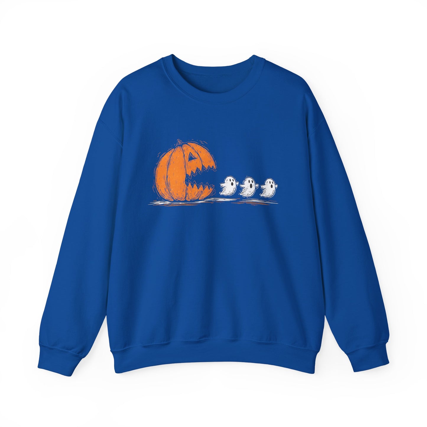 Pumpkin and Ghosts Crewneck Sweatshirt | Halloween Pumpkin Ghost Illustration