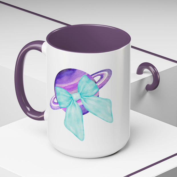 Purple Saturn Wrapped In A Bow Accent Coffee Mug
