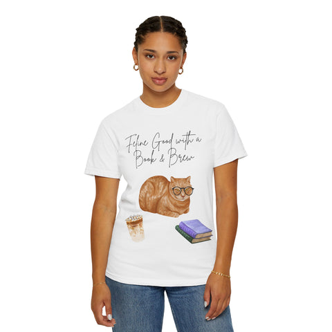 'Feline Good with a Book & Brew' Unisex T-Shirt