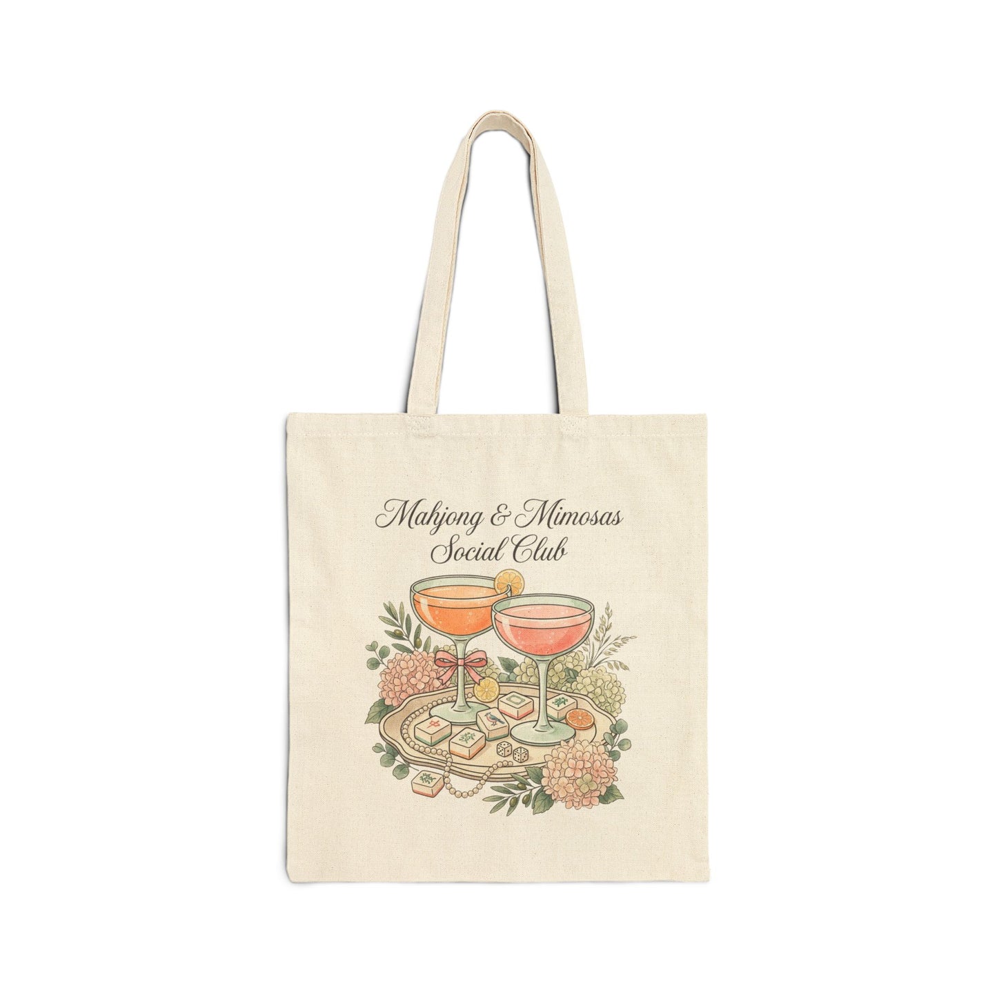 Mahjong & Mimosas Tote Bag, Mahjong Social Club Canvas Tote, Pastel Mahjong Lover Gift Bag