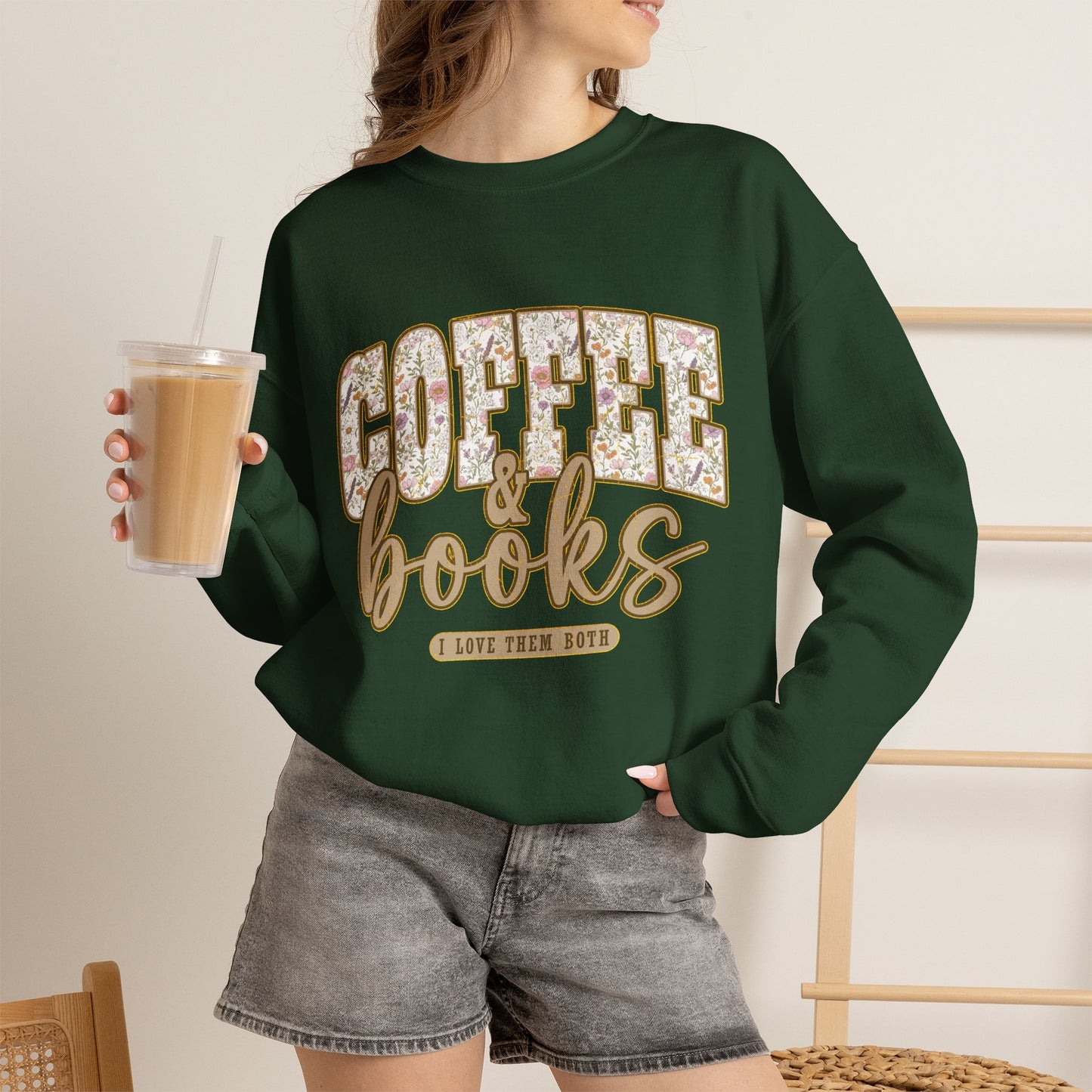 Coffee & Books Crewneck Sweatshirt | Cozy Reading Coffee Shirt