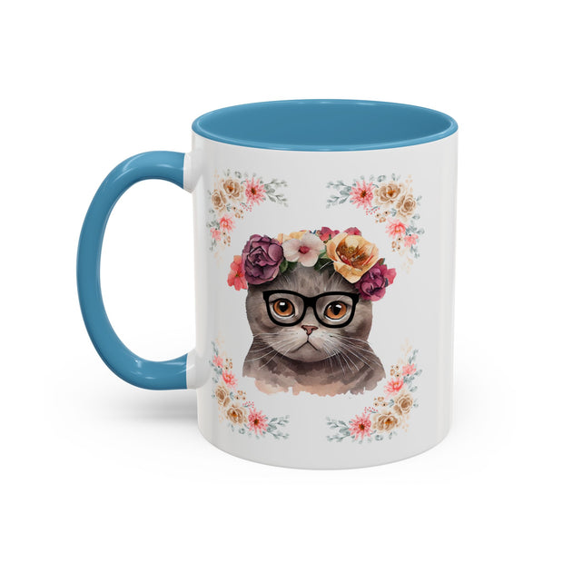 Geeky Goddess Dark Gray Cat Accent Coffee Mug