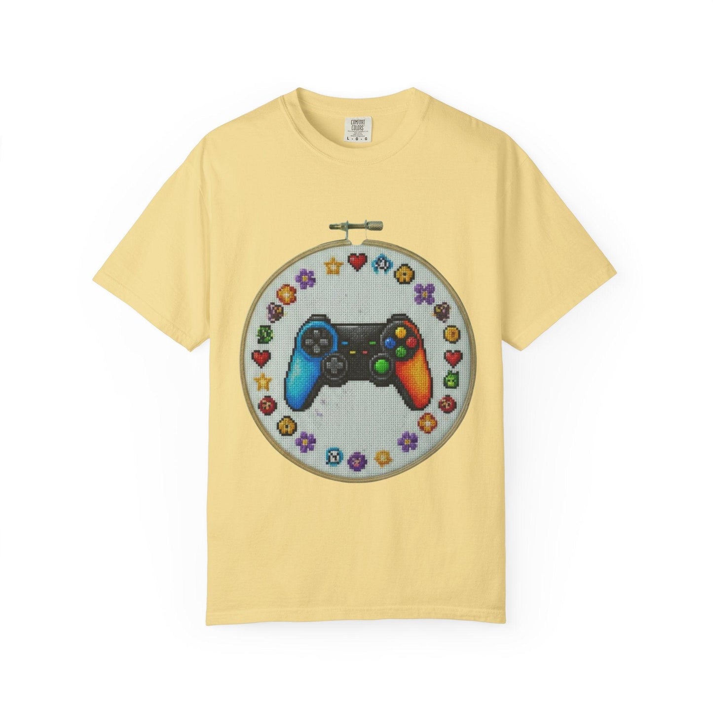 Rainbow Game Controller embroidery hoop T-Shirt | Gamer cross stitch design