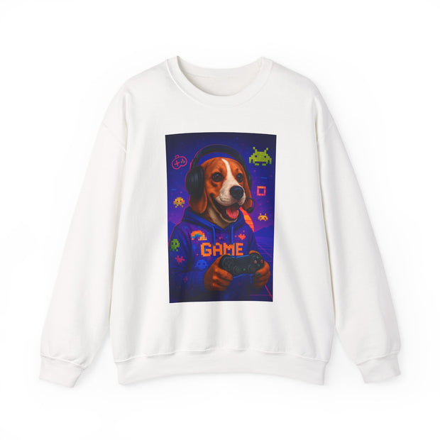 Game On Beagle Sweatshirt, Gamer Gift, Cute Pet Sweatshirt, Video Game Crewneck, Unique Dog Lover Apparel