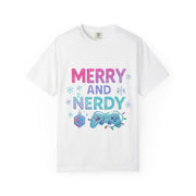 Merry and Nerdy T-Shirt, Unisex Gamer Tee, Holiday Gaming Shirt, Fun Christmas Apparel, Gift for Nerds, Cozy Casual Style