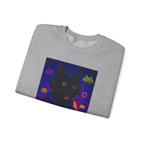 Cozy Gamer Cat Sweatshirt - Unisex Heavy Blend™ Crewneck, Perfect for Gaming Nights, Halloween, Cat Lovers, Gift Ideas, Comfortable Wear