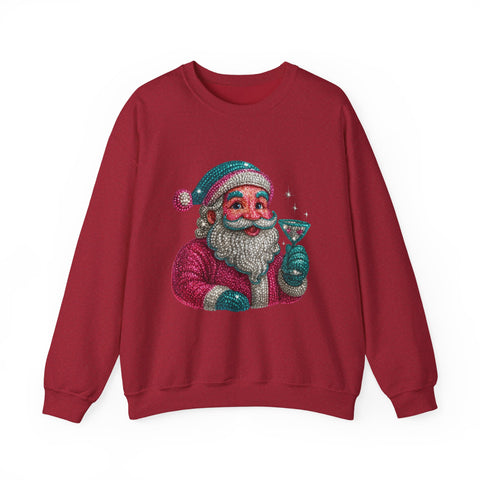 Retro Santa Holding Martini Sweatshirt | Vintage Christmas Crewneck