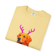 Golden Retriever with Antlers sweater T-Shirt | Neon Holiday Dog Design