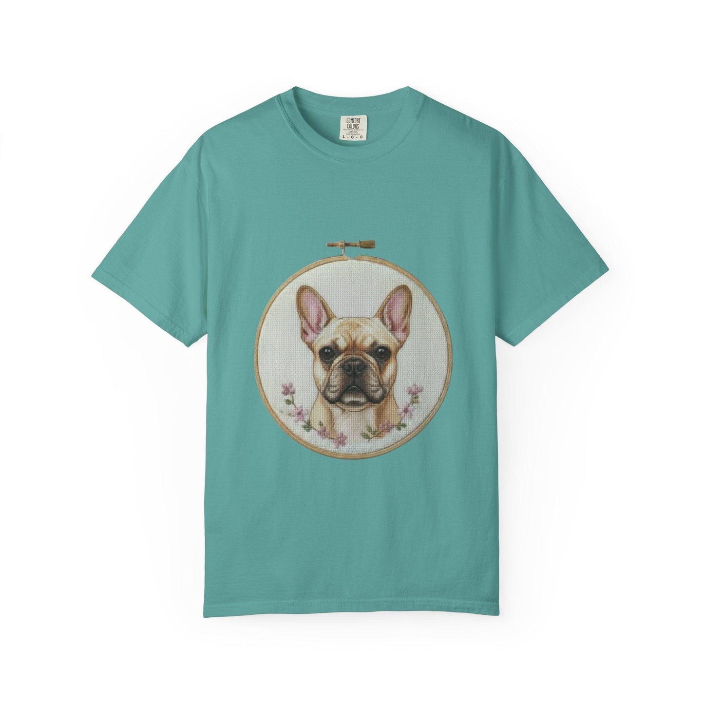 French Bulldog Portrait T-Shirt | Embroidery Hoop Dog Illustration