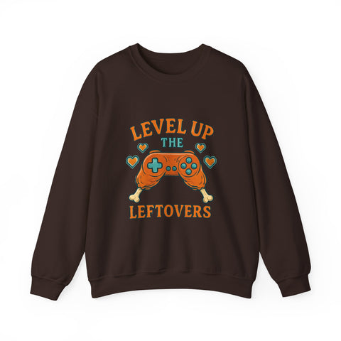 Funny Gamer Sweatshirt, Level Up Leftovers Crewneck, Gifts for Gamers, Casual Wear, Thanksgiving Sweatshirt, Cute Holiday Apparel