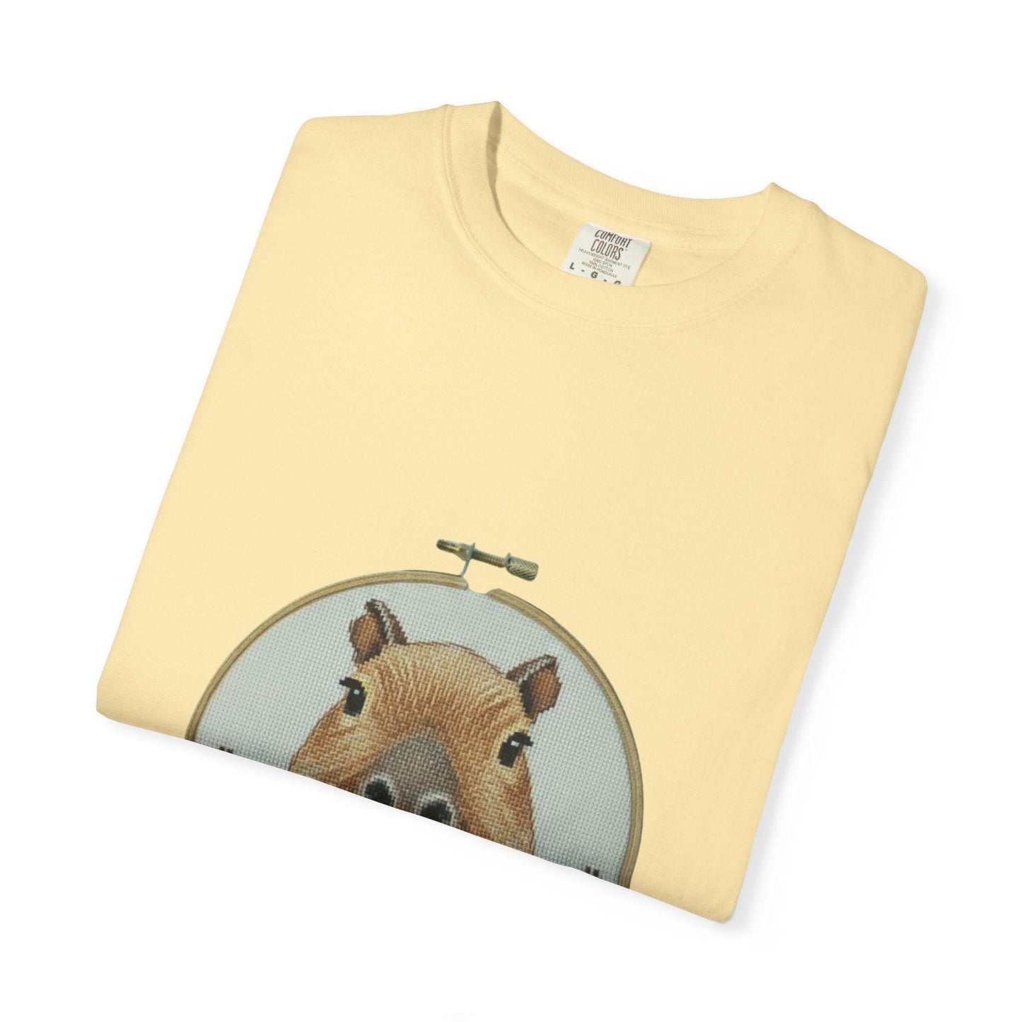 Capybara Portrait T-Shirt | Floral Embroidery Hoop Design