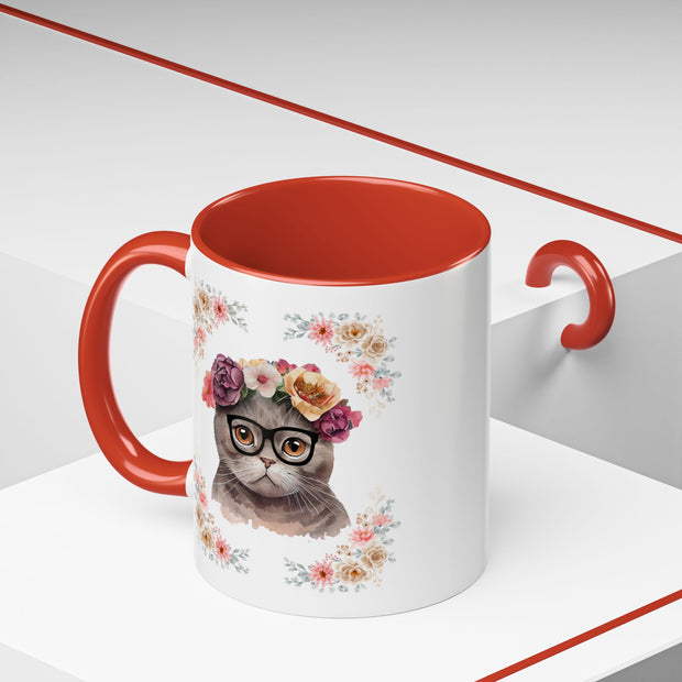 Geeky Goddess Dark Gray Cat Accent Coffee Mug