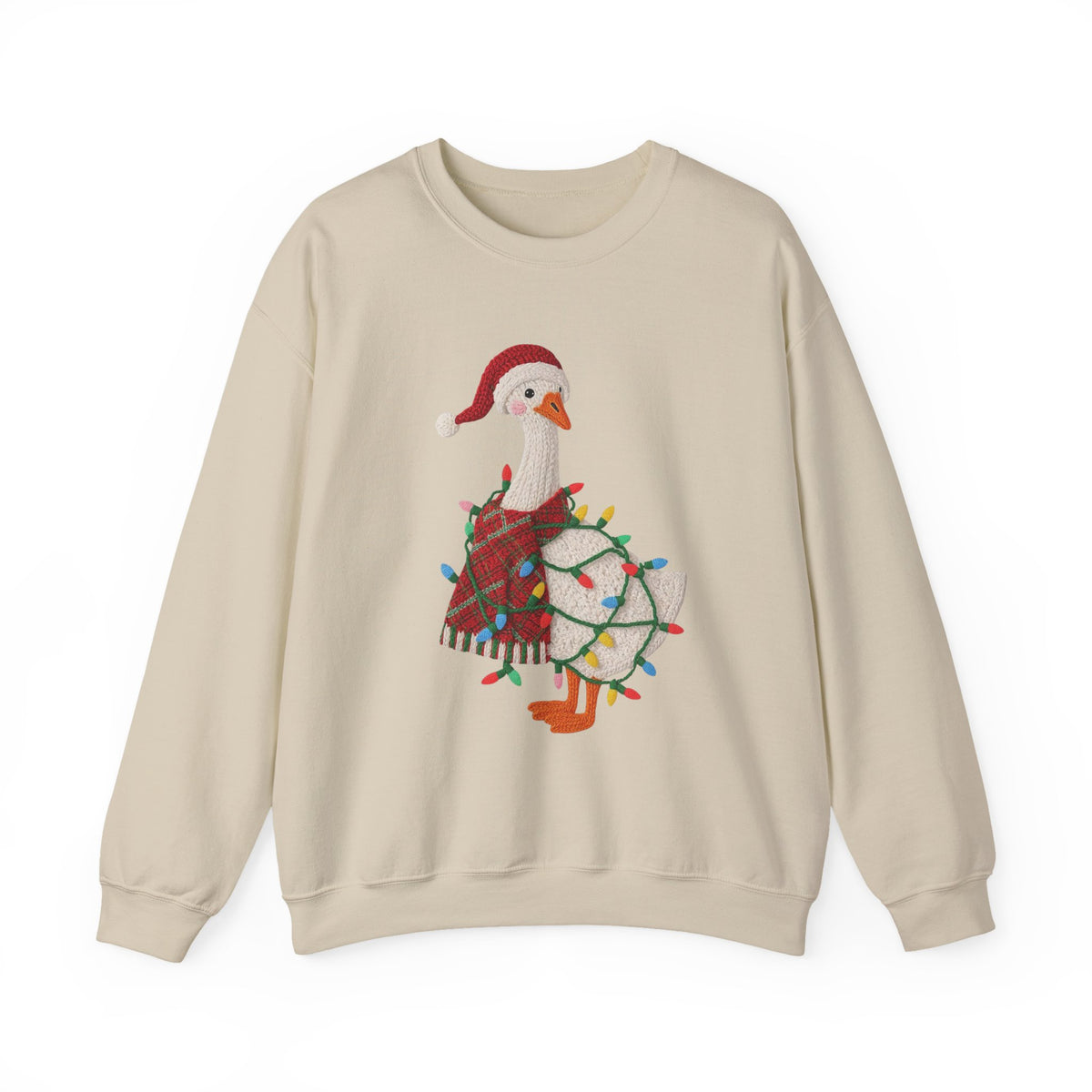Christmas Goose Wearing Santa Hat Crewneck Sweatshirt | Holiday Duck in Lights