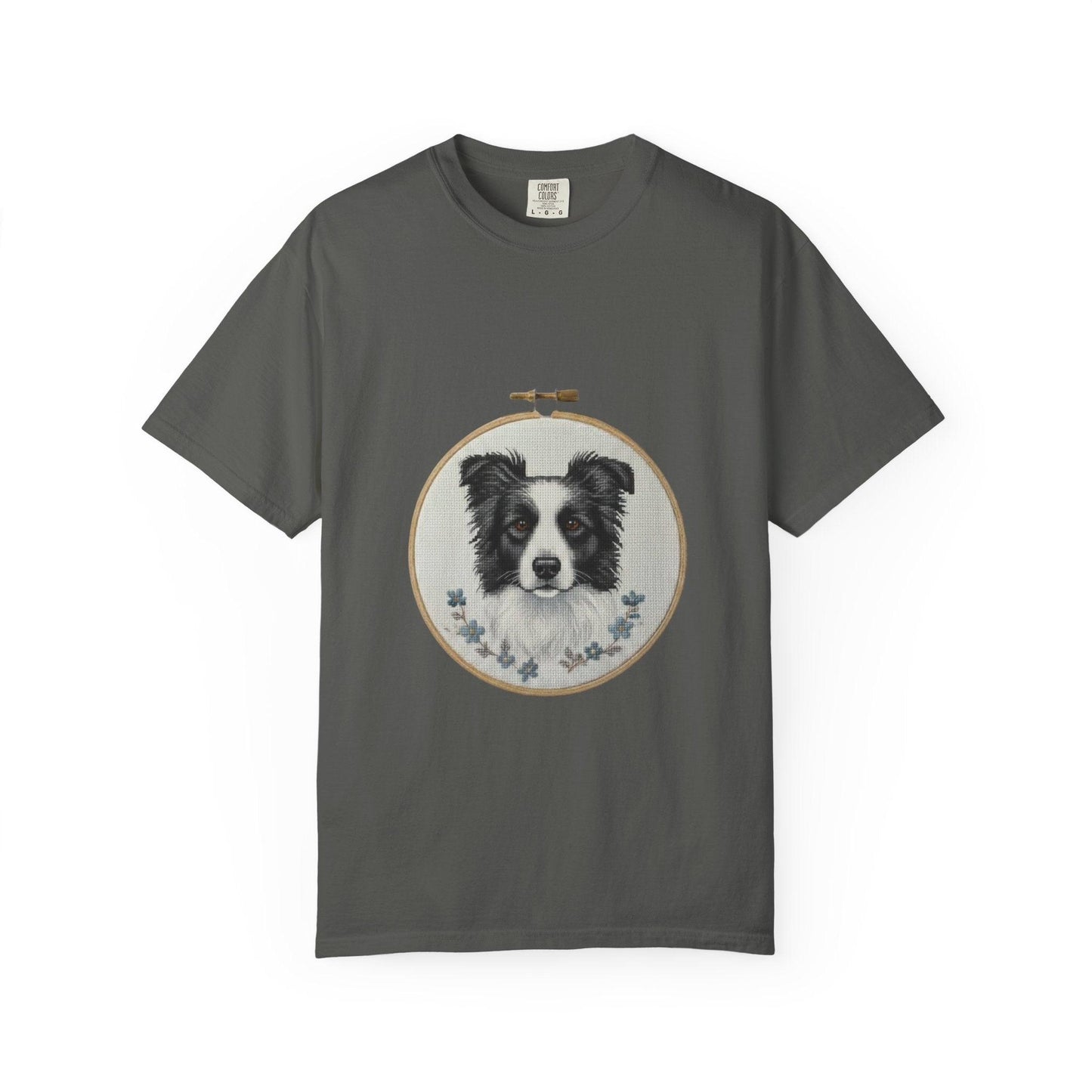 Border Collie Shirt, Dog Mom Gift, Cross Stitch Dog Portrait Tee, Embroidery Hoop Floral Pet Lover Top