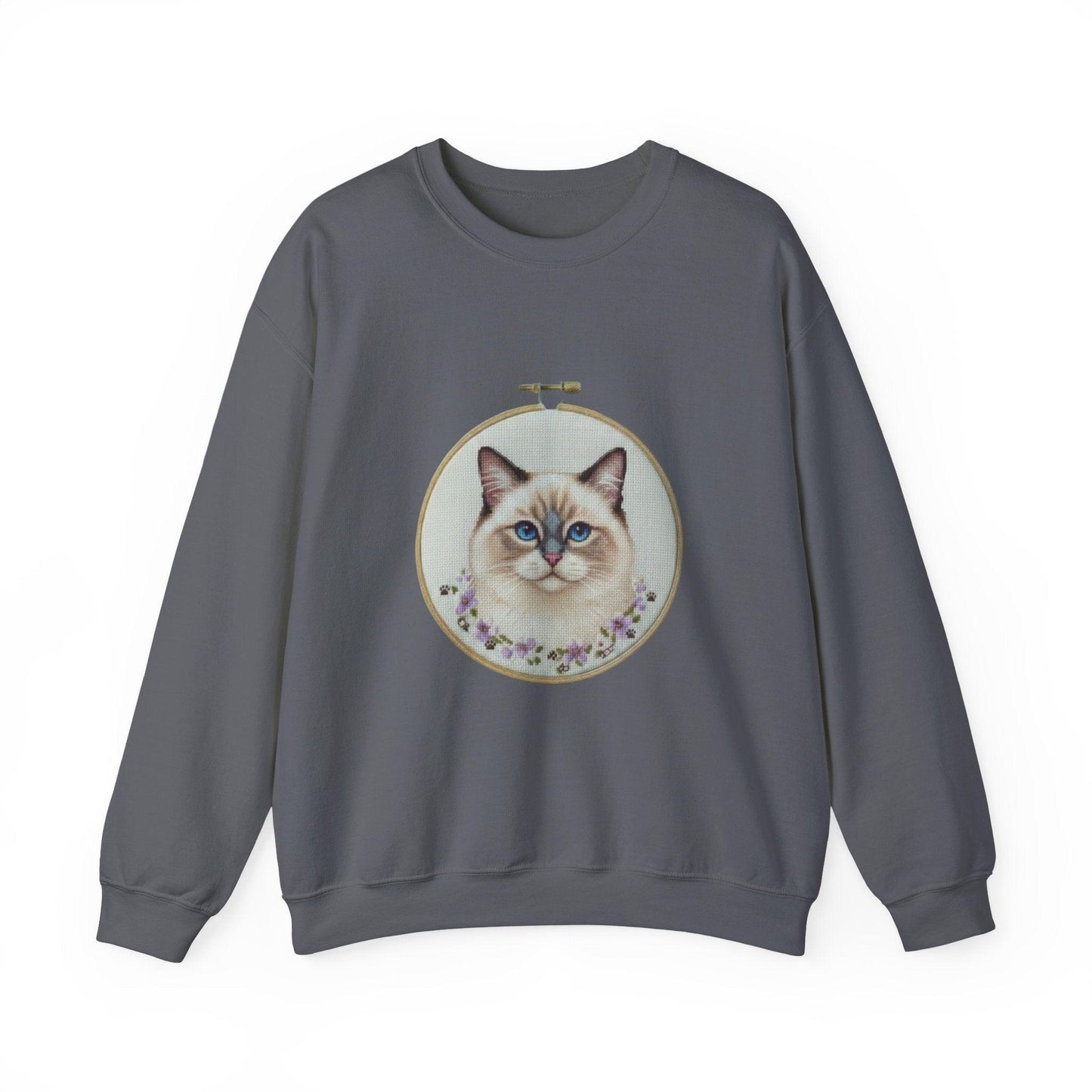 Ragdoll Cat Portrait Sweatshirt | Embroidery Hoop Floral Frame