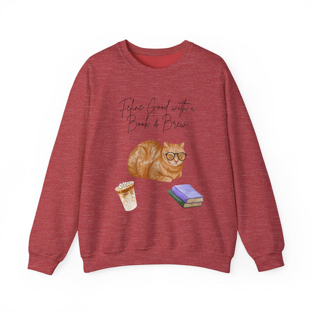 'Feline Good With A Book & Brew' Unisex Crewneck Sweatshirt
